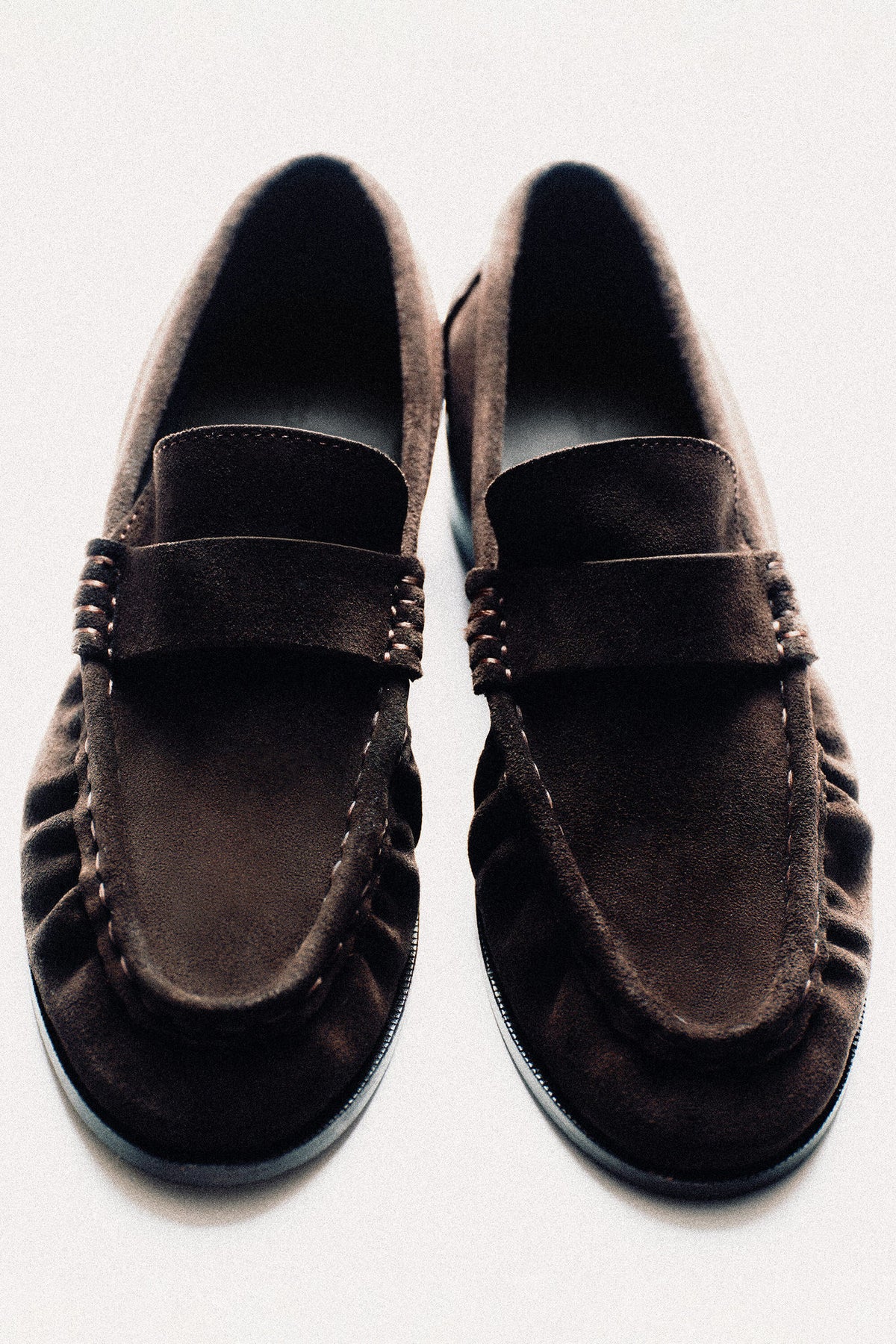 LEATHER MOCCASIN LOAFERS — BROWN