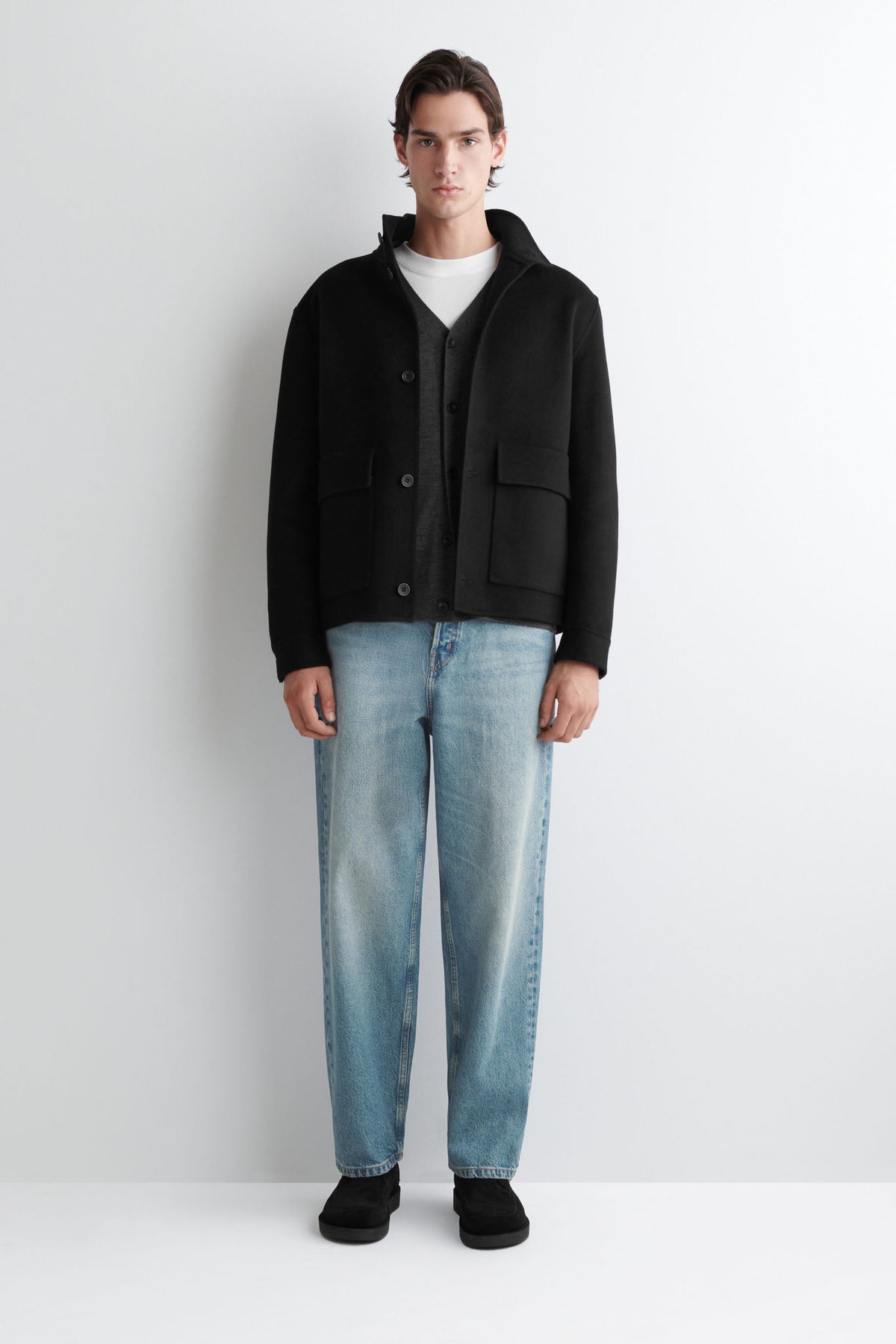 SPLIT WOOL HARRINGTON JACKET — Black dark