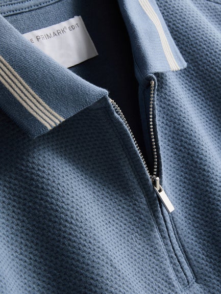Textured Zip Neck Polo Shirt