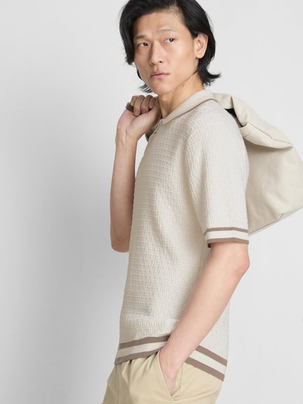 The Edit Textured Zip Polo Shirt