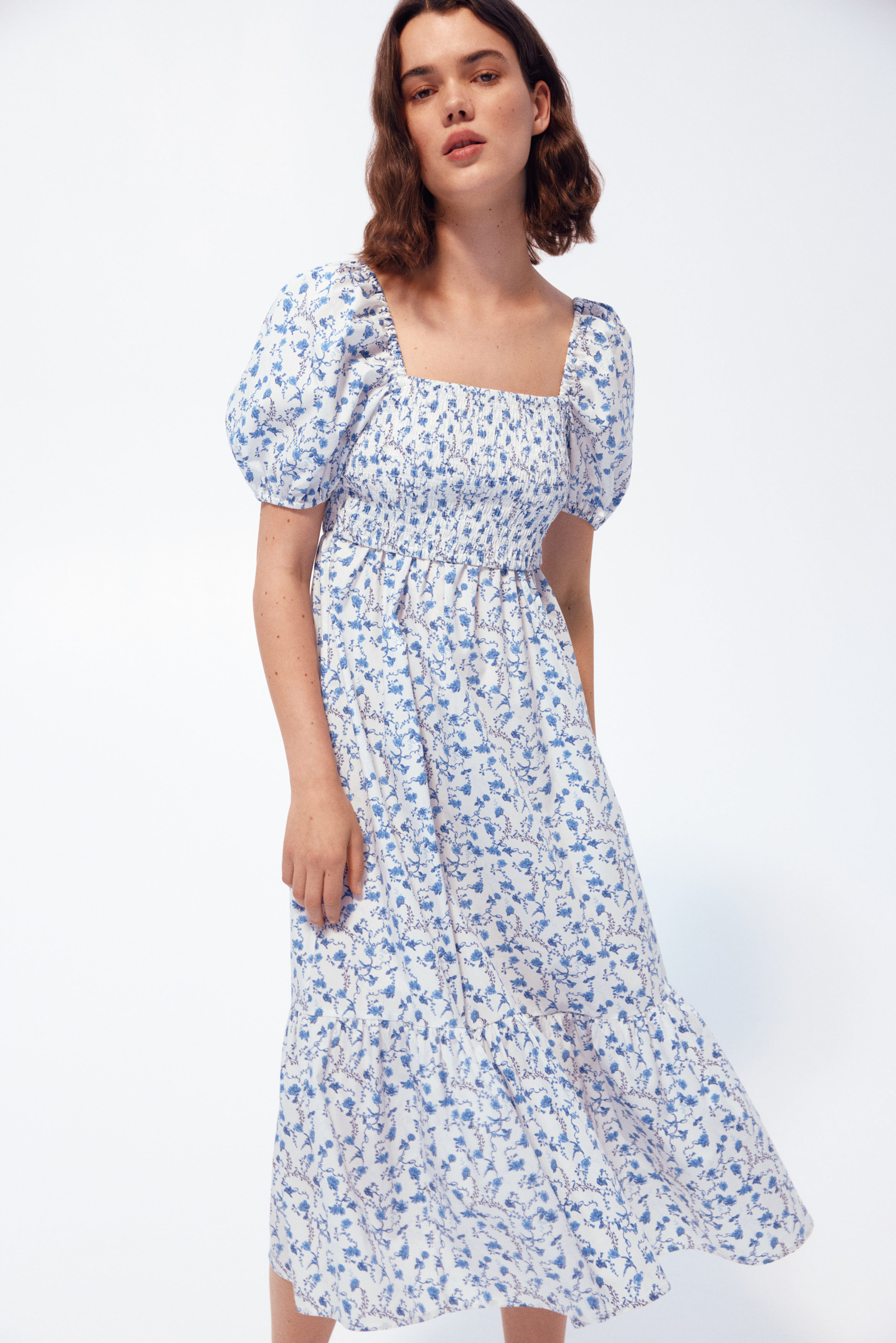 denim western dress puff sleeve smocked tiered Easel Neck Maxi Washed / M, Size M Size:10.5M Figuring out the perfect weight_mid J'Adore Dresses J24004 -