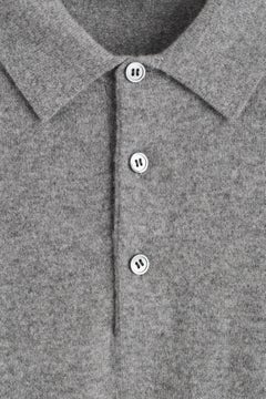 SEAMLESS PURE CASHMERE POLO SHIRT — Grey medium dusty 7