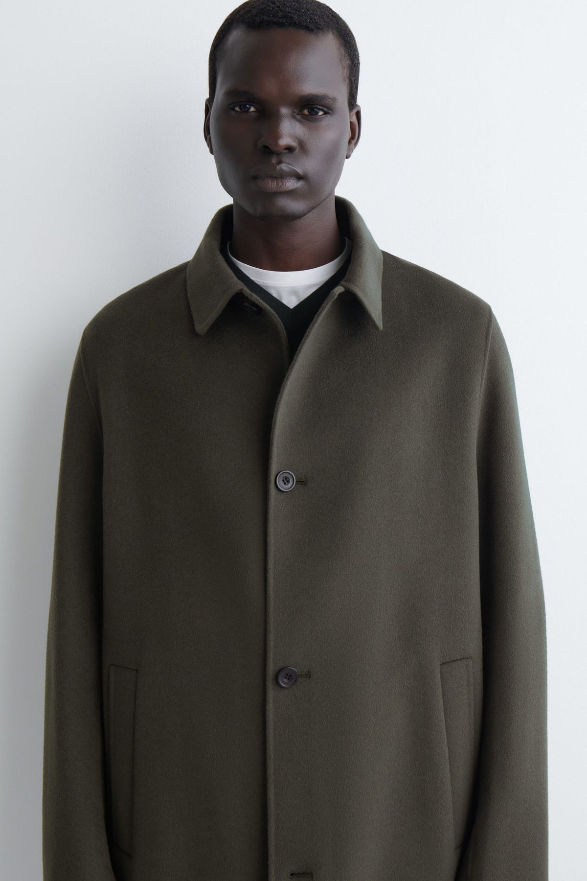 SPLIT WOOL CAR COAT — Khaki green dark