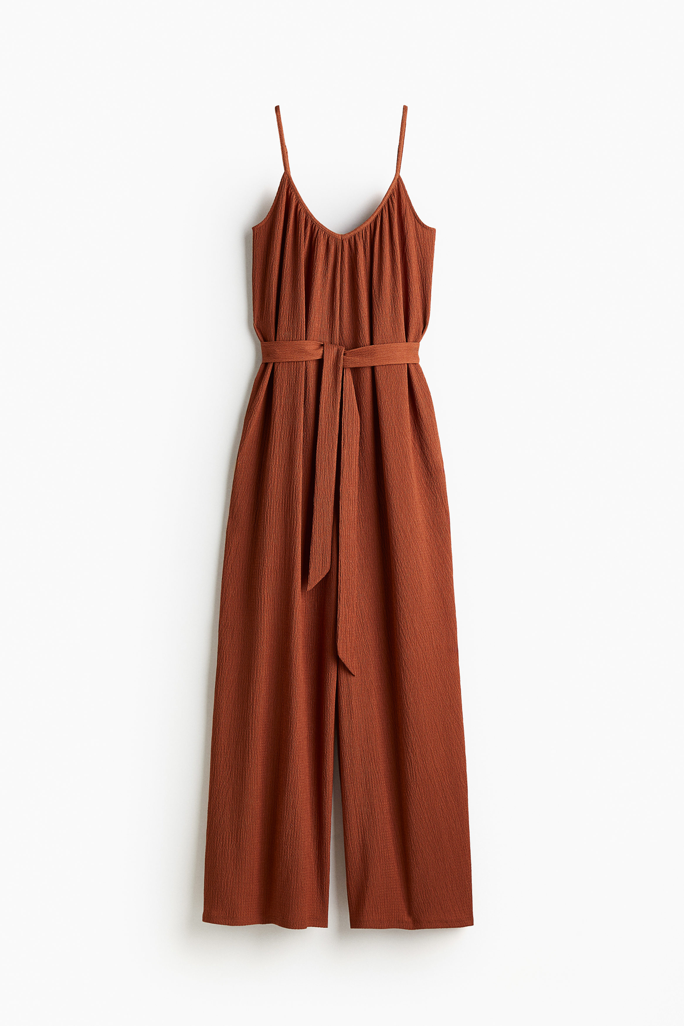 Tie belt jersey jumpsuit