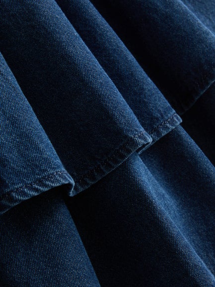Cotton Denim Ruffle Mini Skirt