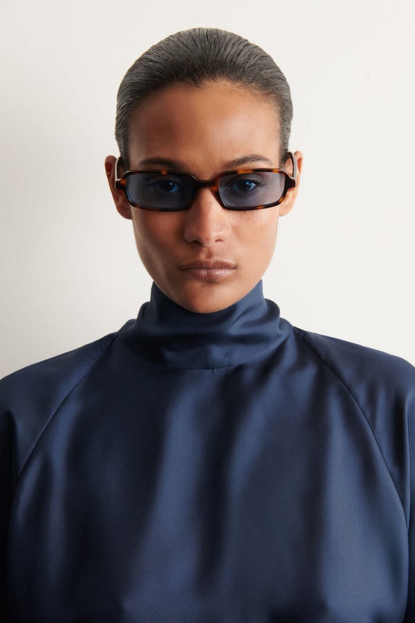 SLIM RECTANGULAR SUNGLASSES — Brown medium dusty