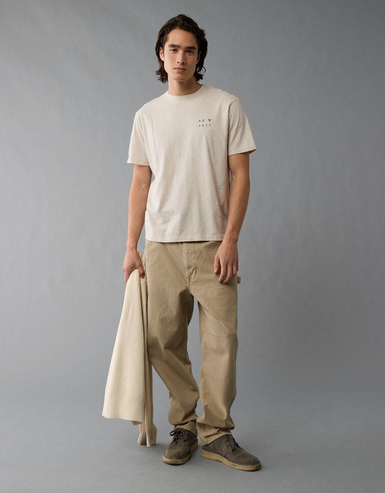 ★AEAE★ WEB LOGO TSHIRTS [OATMEAL] Ae Logo Graphic T-shirt | American Eagle Egypt