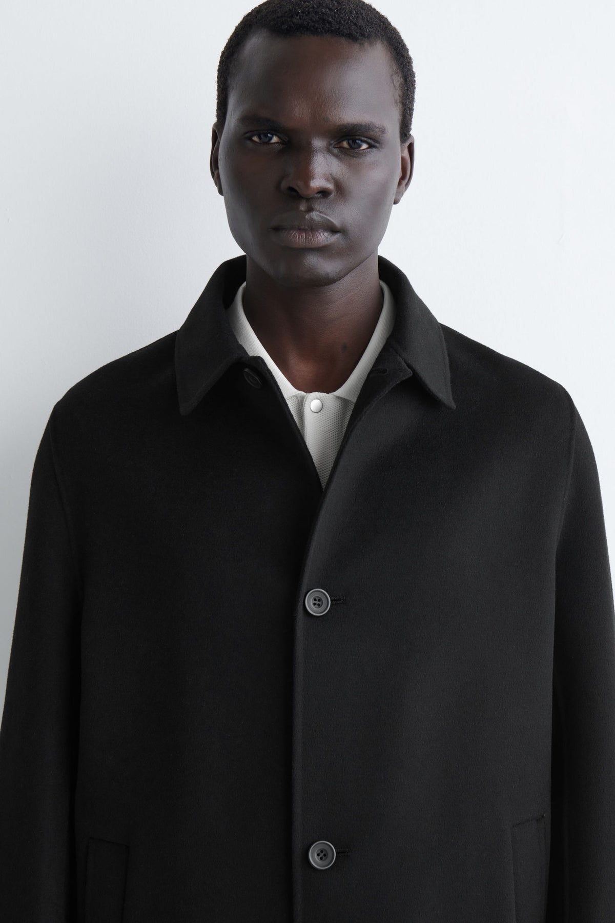 SPLIT WOOL CAR COAT — Black dark