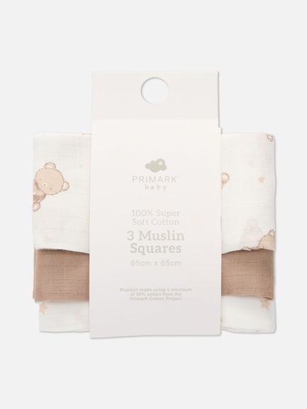 3pk Square Muslin Blankets