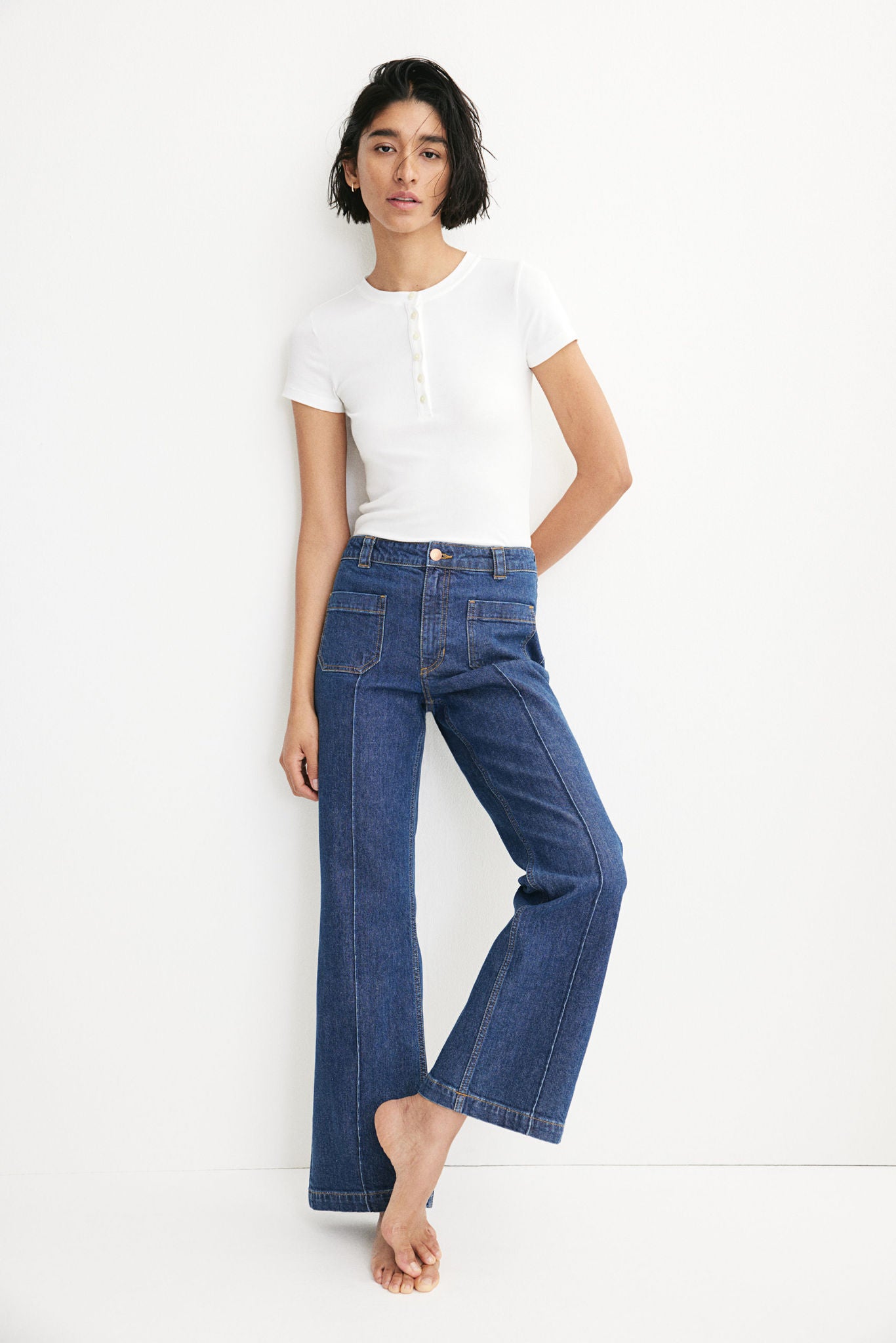 Crease-front denim trousers