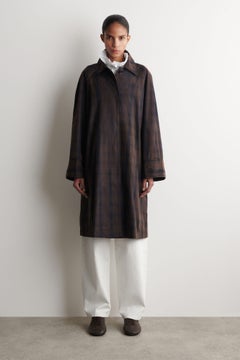 CHECKED WAXED-COTTON CAR COAT — Khaki green dark 3