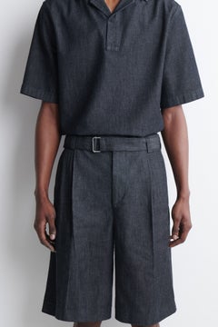 BELTED WIDE-LEG DENIM SHORTS — Grey medium dusty 2