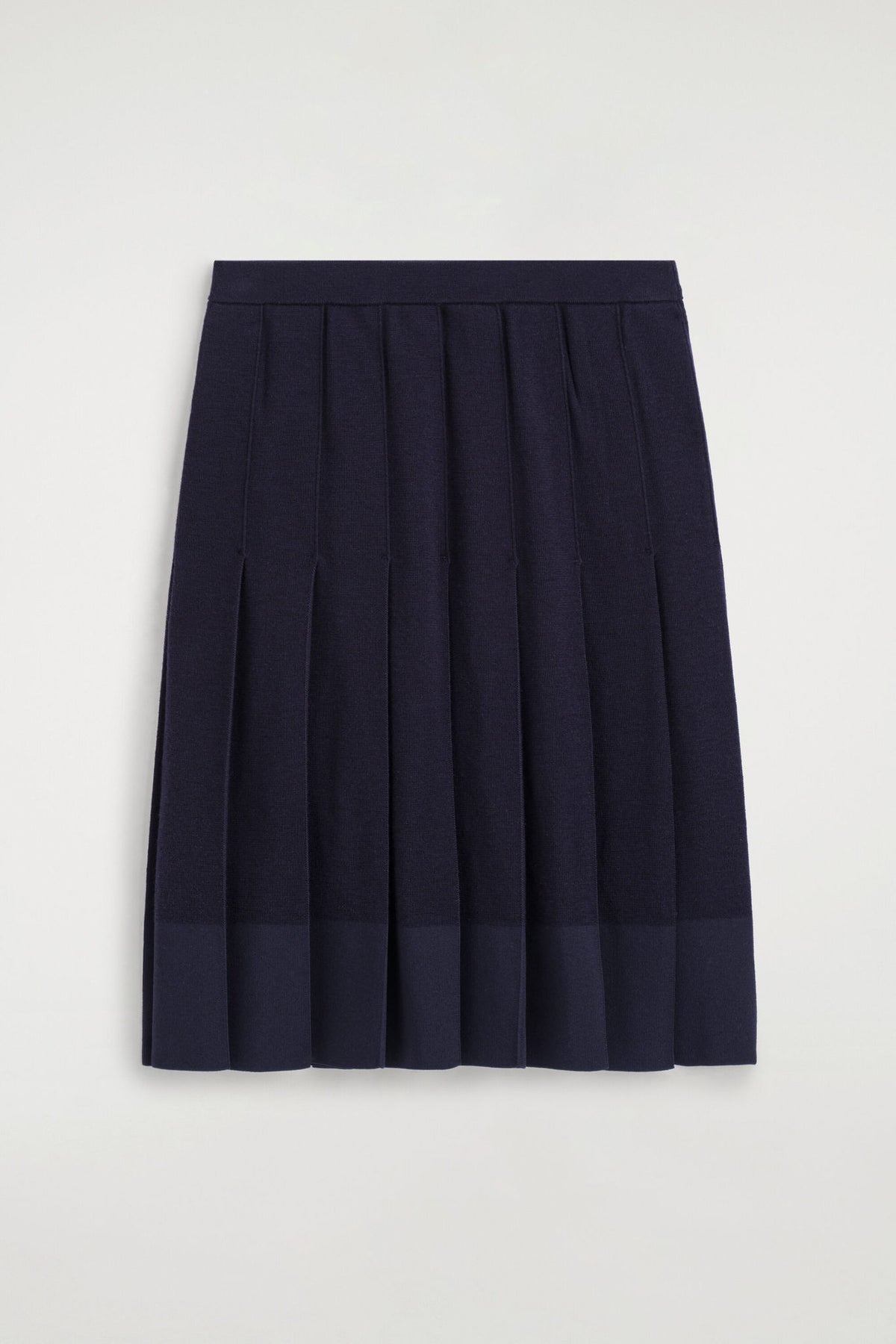 MERINO WOOL PLEATED MIDI SKIRT — Blue dark