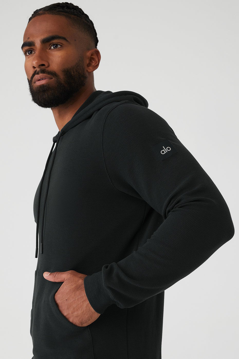 \"Alo Yoga\" Micro Waffle ファストブレイク フーディー Micro Waffle Fast Break Hoodie - Black | Alo Yoga