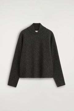LAYERED-COLLAR BOILED WOOL JUMPER — Grey dark 7