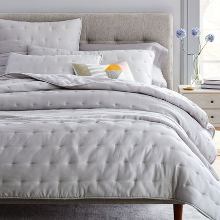 TENCEL™ Crescent Stitch Quilt & Shams - Frost Gray