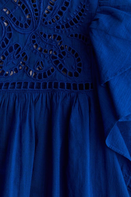 Flutter-sleeve dress with broderie anglaise