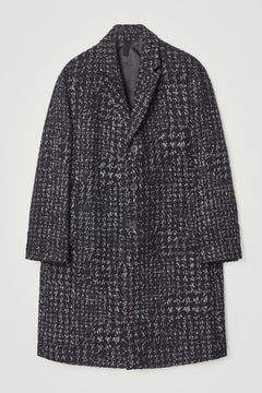 HOUNDSTOOTH BOUCLÉ OVERCOAT — Black dark 1