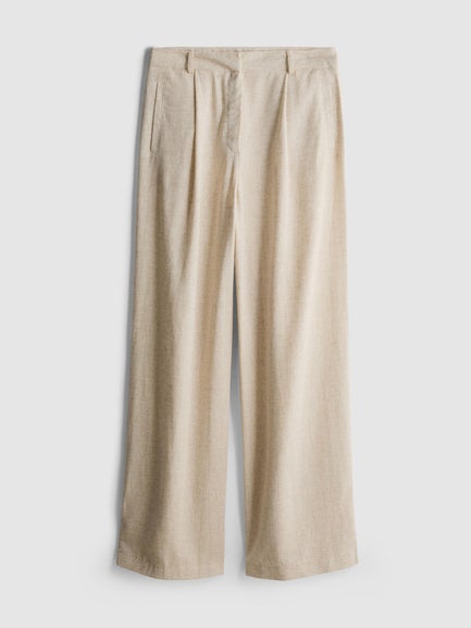 Linen Blend Wide Leg Trousers