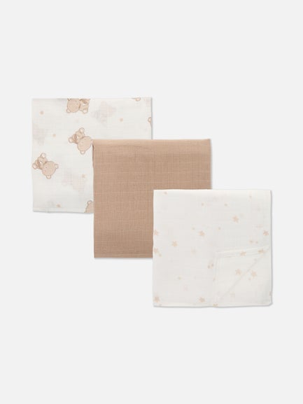 3pk Square Muslin Blankets