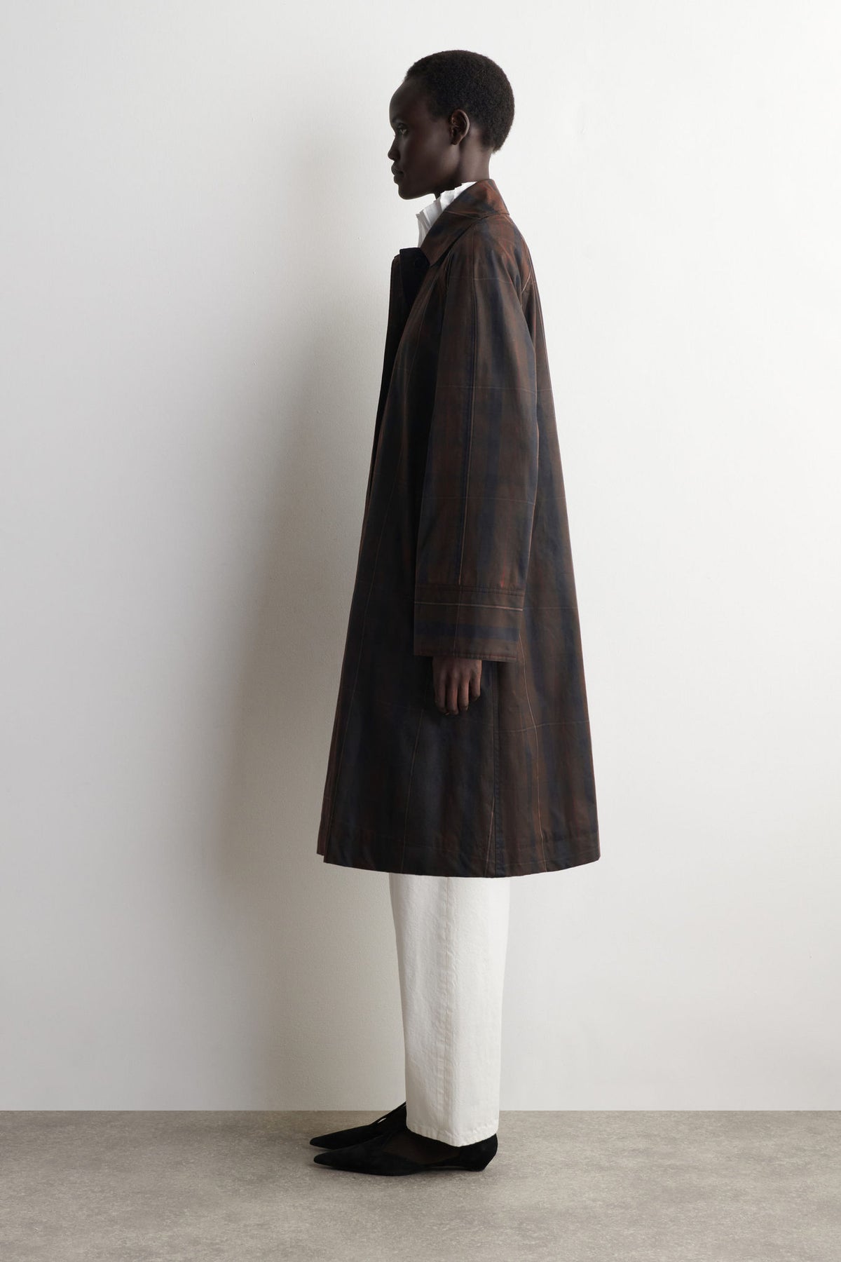 CHECKED WAXED-COTTON CAR COAT — Khaki green dark