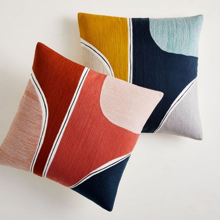 Crewel Outlined Shapes Pillow Cover