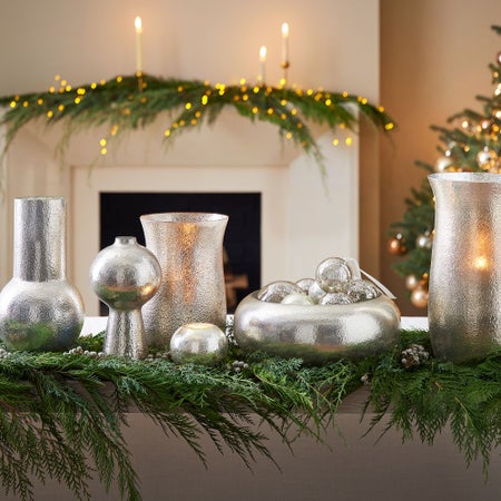 Silver Hammered Mercury Candleholders & Vases Silver Hammered Mercury Candleholders & Vases