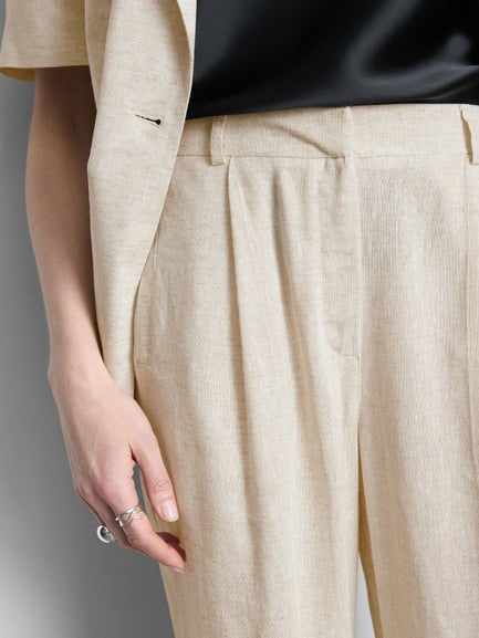 Linen Blend Wide Leg Trousers