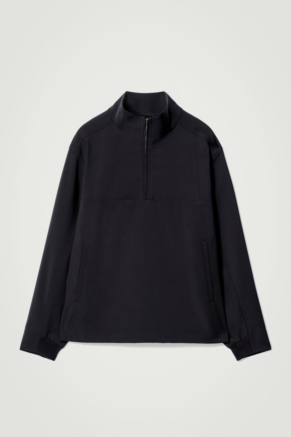 DOUBLE-FACED WOOL-BLEND HALF-ZIP JACKET — Blue dark