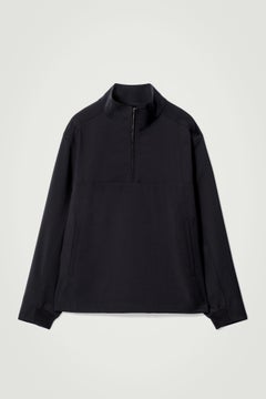 DOUBLE-FACED WOOL-BLEND HALF-ZIP JACKET — Blue dark 1