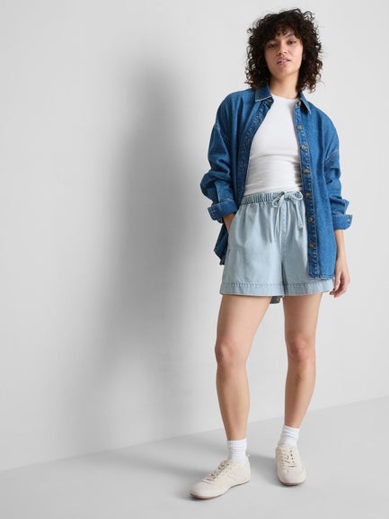 Cotton Denim Jogger Shorts