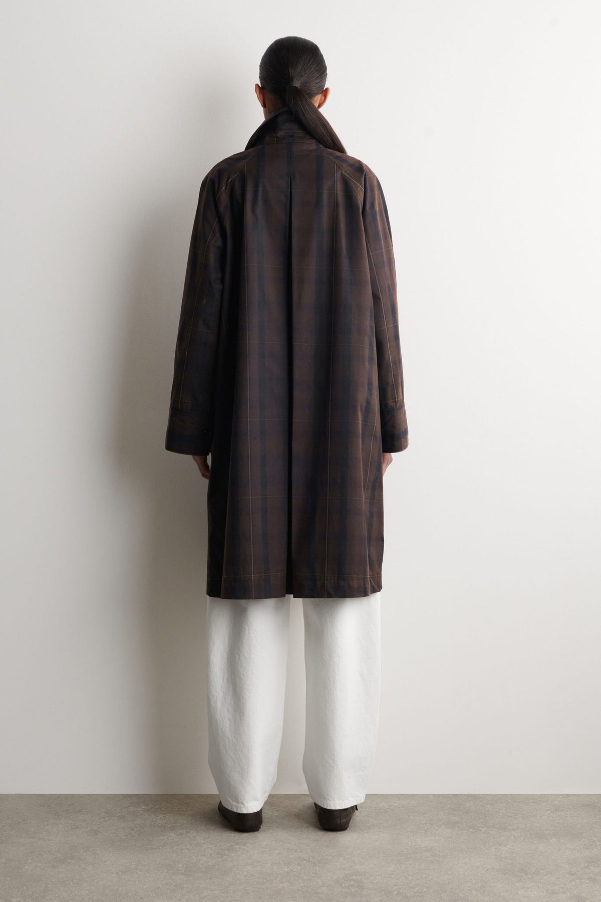 CHECKED WAXED-COTTON CAR COAT — Khaki green dark