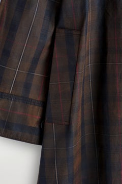 CHECKED WAXED-COTTON CAR COAT — Khaki green dark 14