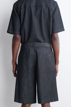 BELTED WIDE-LEG DENIM SHORTS — Grey medium dusty 4