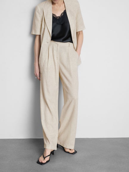 Linen Blend Wide Leg Trousers