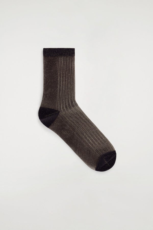 RIBBED SHEER SOCKS — Brown dark