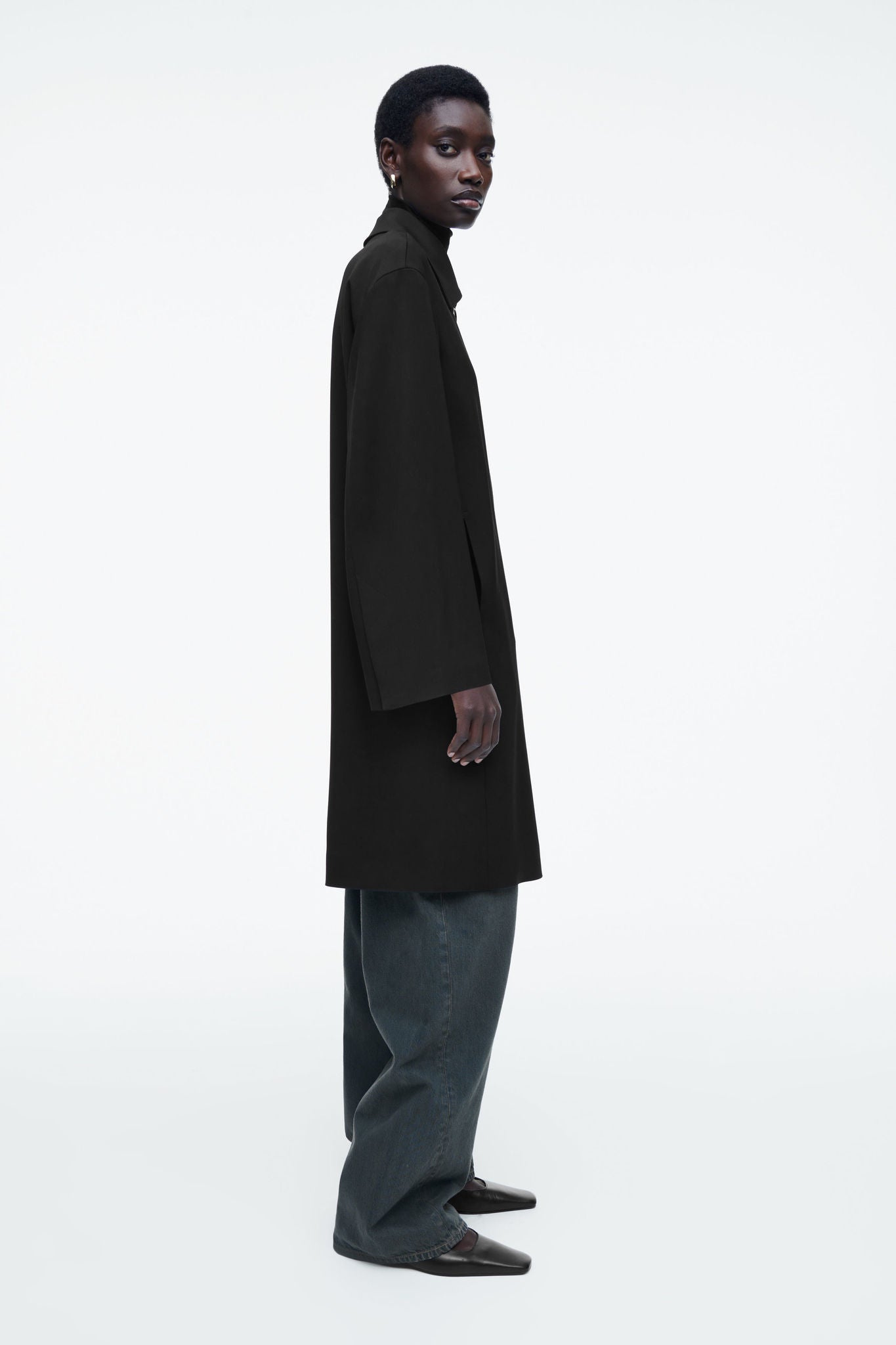 慈雨　2021AW Coat(11222006) col.ブラック Japanese Fabric Long Coat with Belt - Black [A30_HO224LAN16
