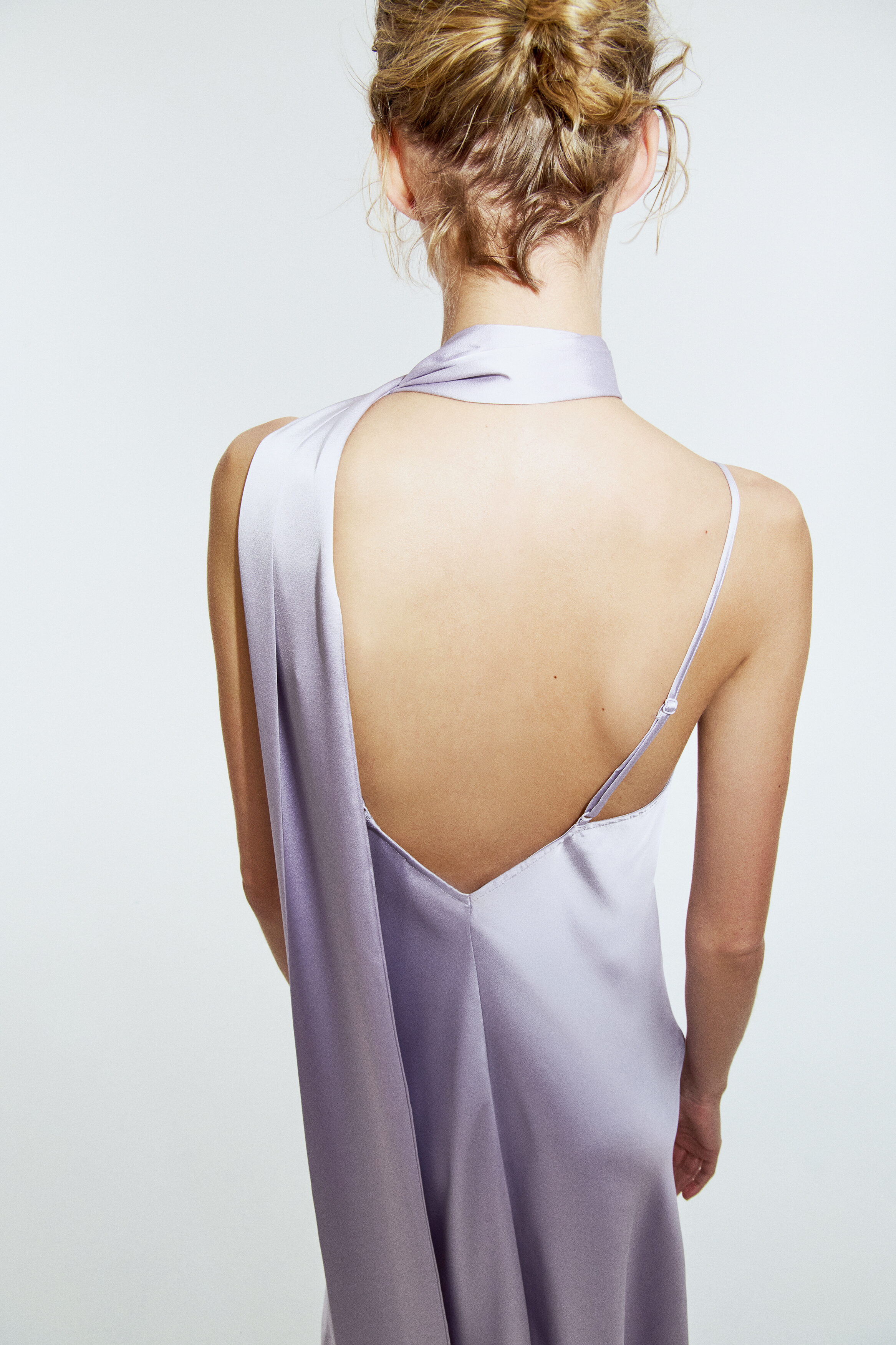 Strappy satin dress with scarf