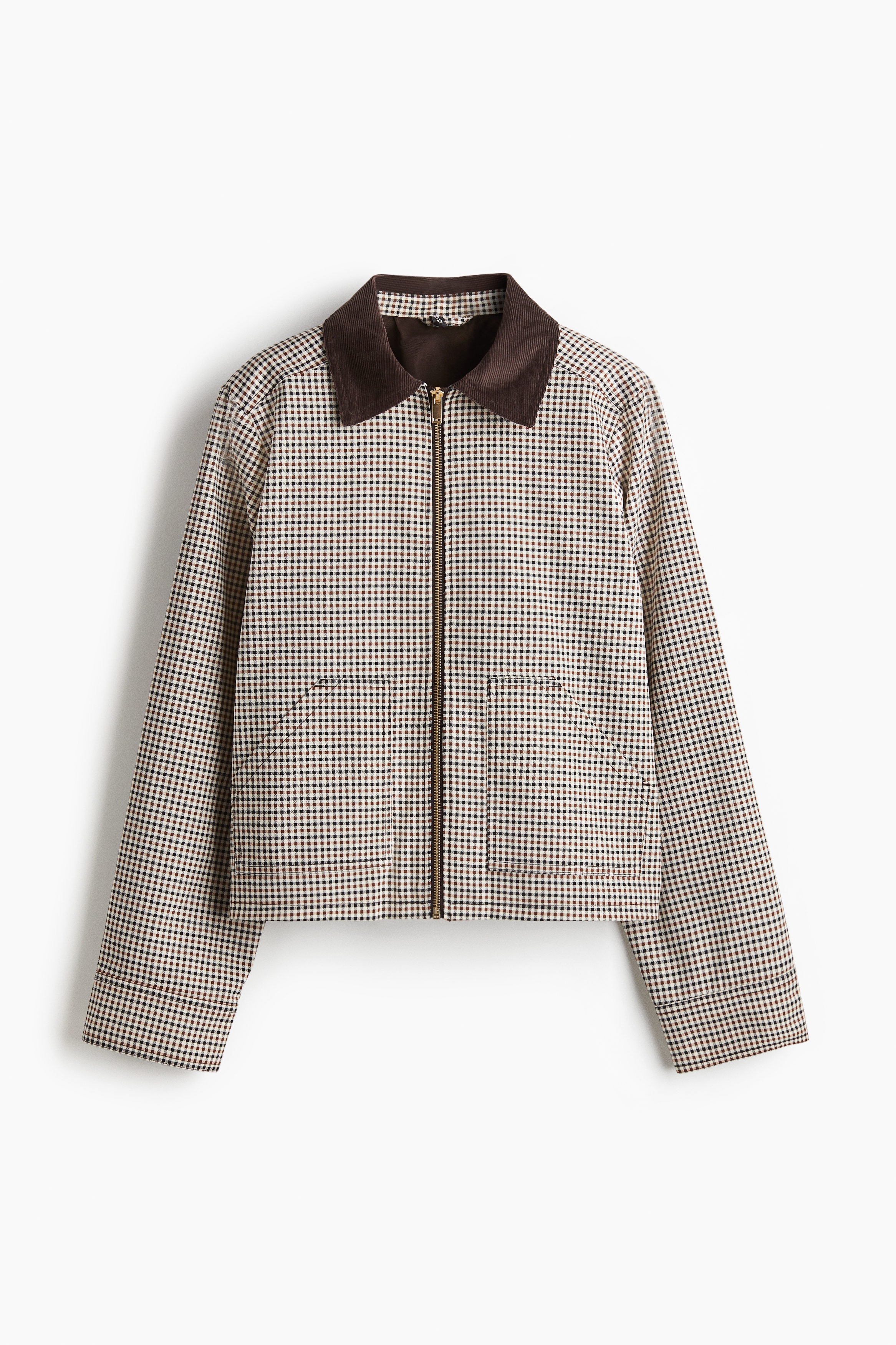 i_am corduroy collar check coat ブラウン　eim I_am（アイアム）の「corduroy collar check coat（ステンカラー