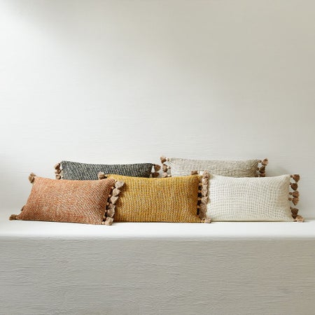 Two-Tone Chunky Linen Tassels Pillow Cover