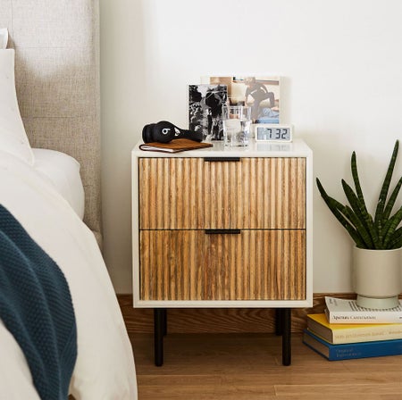 Quinn Wood Nightstand - White/Antique Bronze