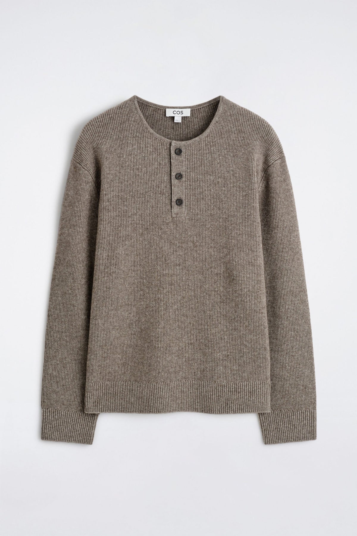 KNITTED MERINO-YAK HENLEY TOP — BEIGE DARK