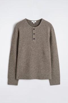 KNITTED MERINO-YAK HENLEY TOP — BEIGE DARK 7