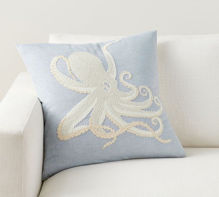 Octopus Embroidered Pillow Cover
