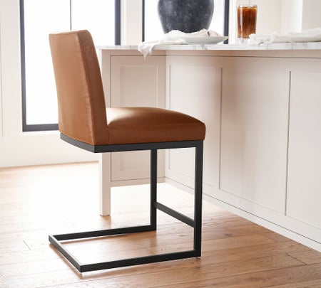 Classic Metal Cantilever Leather Bar & Counter Stools