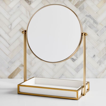 Modern Resin Stone Vanity Mirror With Tray