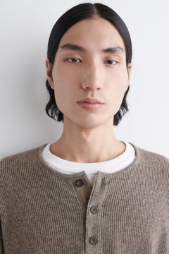 KNITTED MERINO-YAK HENLEY TOP — BEIGE DARK 5