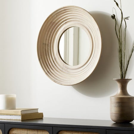 Everett Concave Carved Wood Mirror