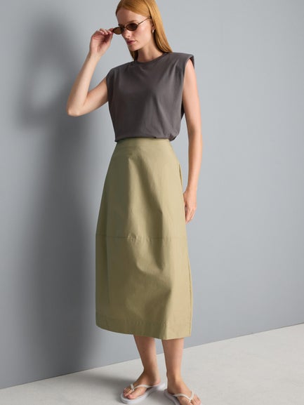 Cotton Rich Barrel Midi Skirt