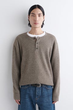 KNITTED MERINO-YAK HENLEY TOP — BEIGE DARK 2